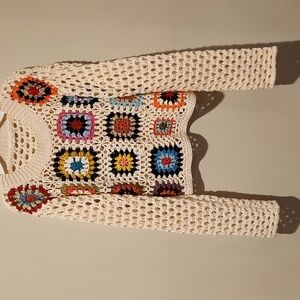 ❤️ NWOT! DEBUT CROCHETED CROPPED PATCHWORK SWEATER, SMALL